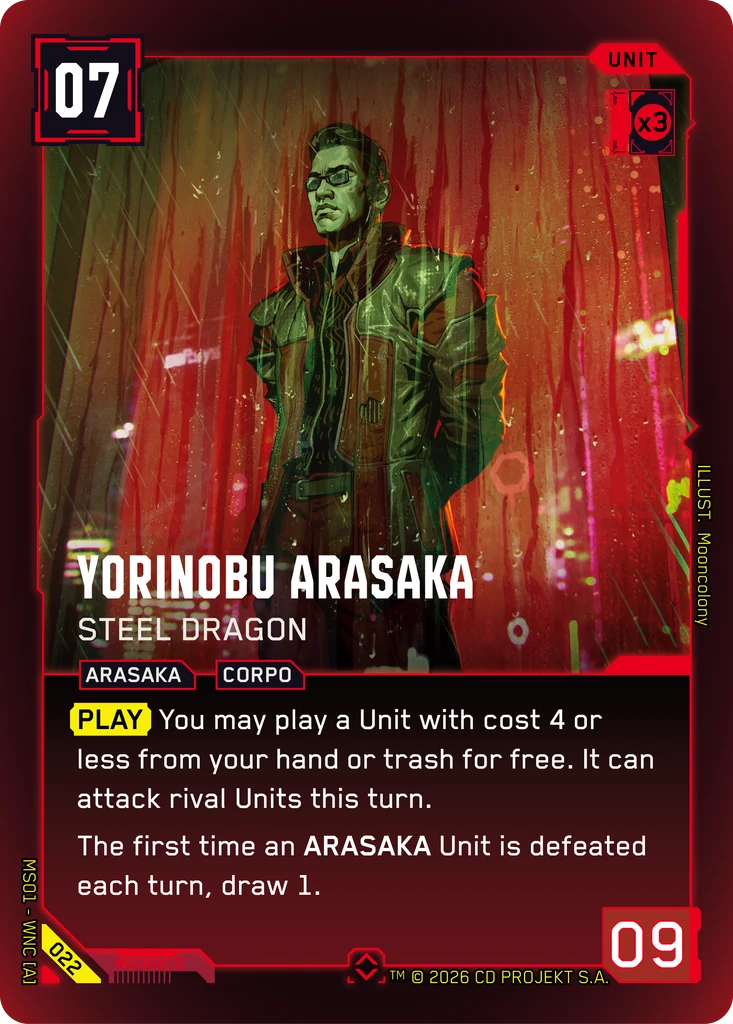 Yorinobu Arasaka – Steel Dragon – Cyberpunk TCG карта #022 от Welcome to Night City