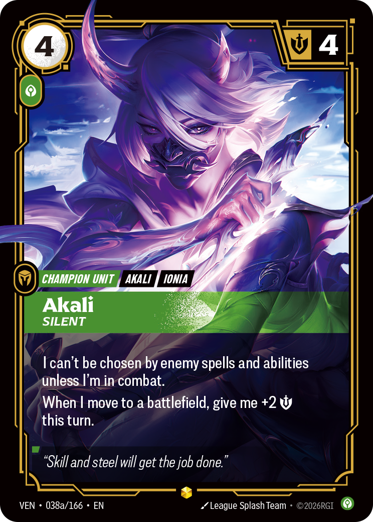 Akali, Silent Showcase — VEN-038a, Riftbound карта