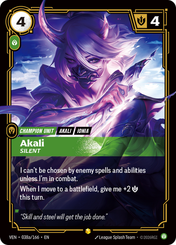 Akali, Silent Showcase — VEN-038a, Riftbound карта