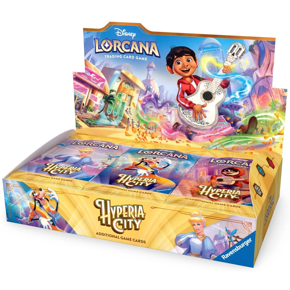 Disney Lorcana Hyperia City бустер дисплей с 24 пакета — отворена кутия Ravensburger с Miguel от Coco
