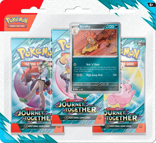 Pokémon TCG: Scarlet & Violet – SV09 Journey Together Scrafty 3-Pack Blister