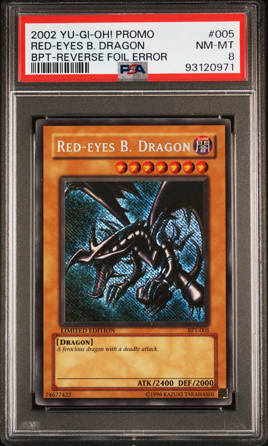 2002 YU-GI-OH! PROMO BPT-COLLECTOR'S TINS #005 RED-EYES B. DRAGON BPT-REVERSE FOIL ERROR