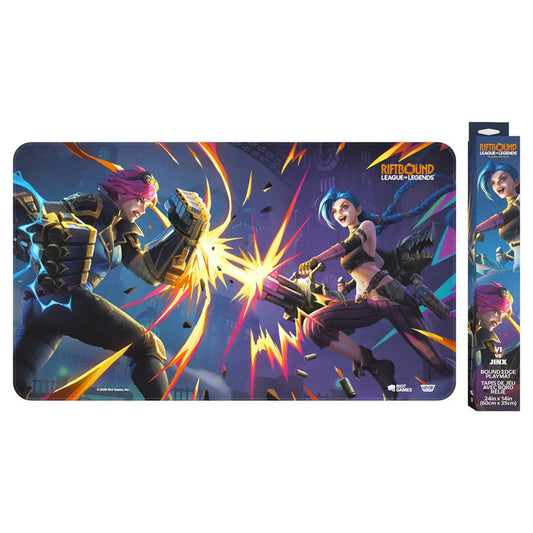 Riftbound Vendetta плеймат Vi vs Jinx с кутията — 61 × 35,5 см