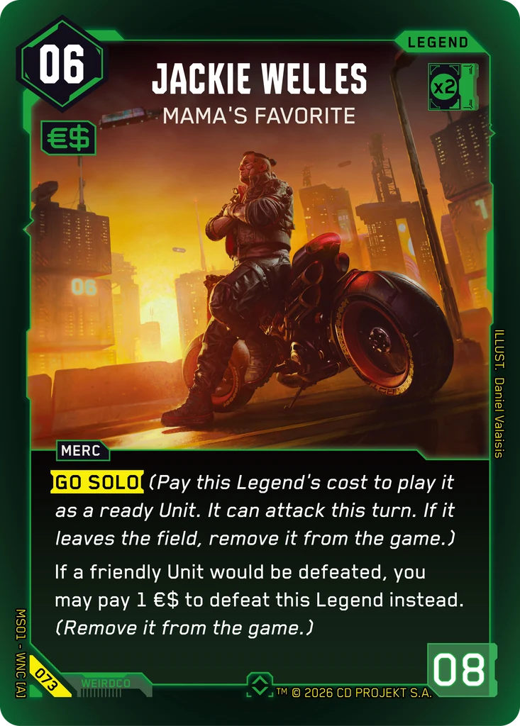 Jackie Welles – Mama's Favorite – Cyberpunk TCG карта #073 от Welcome to Night City