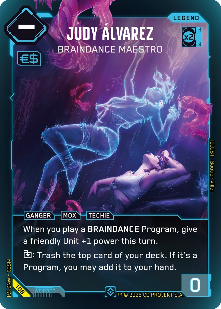 Judy Álvarez – Braindance Maestro – Cyberpunk TCG карта #108 от Welcome to Night City