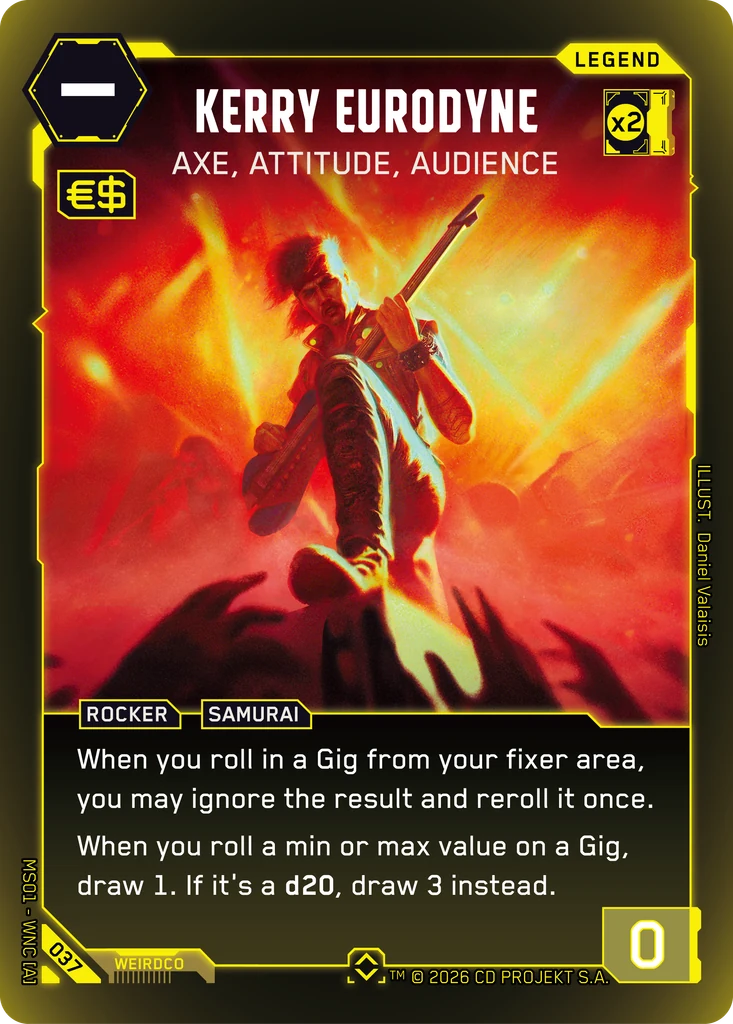 Kerry Eurodyne – Axe, Attitude, Audience – Cyberpunk TCG карта #037 от Welcome to Night City