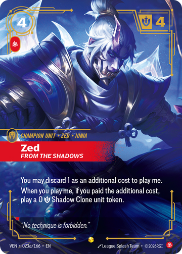 Zed, From the Shadows Showcase — VEN-023a, Riftbound карта