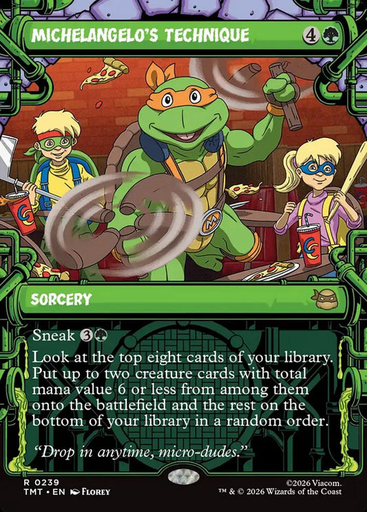 Michelangelo's Technique Showcase Borderless – Magic: The Gathering карта от Teenage Mutant Ninja Turtles