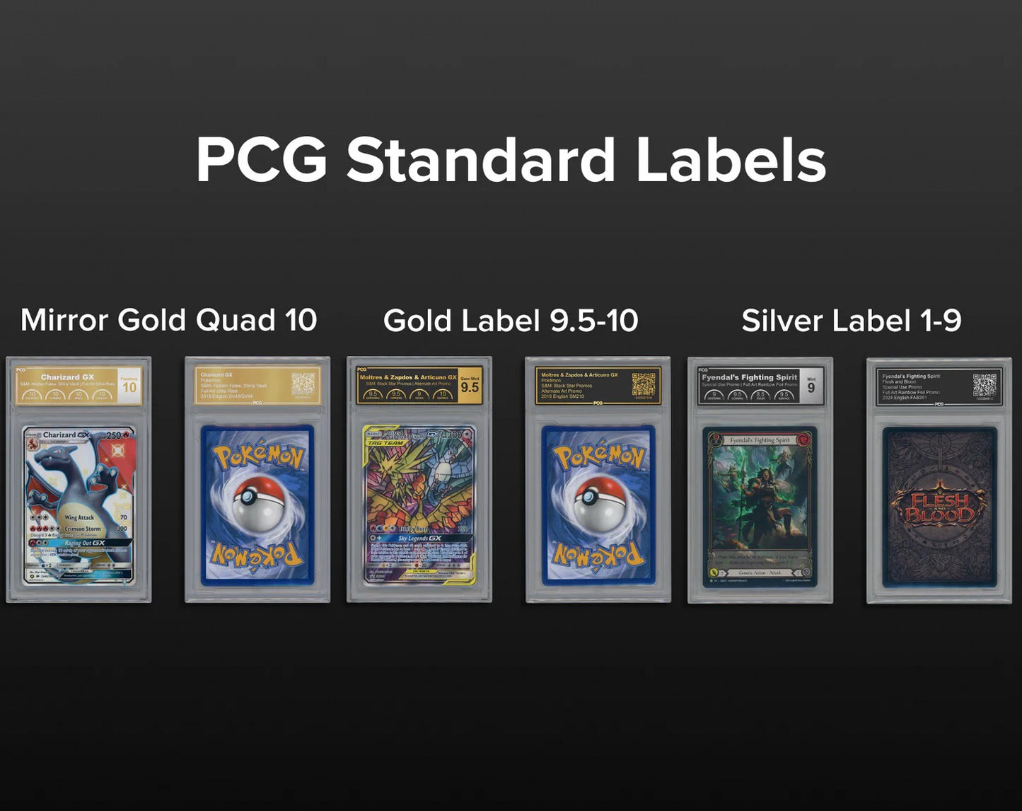 PCG Standard Labels – Mirror Gold Quad 10, Gold Label 9.5–10, Silver Label 1–9